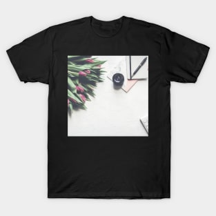 Paper, Pen, Camera and Tulip Flowers T-Shirt